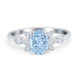 Vintage Style Oval Engagement Ring Simulated Cubic Zirconia 925 Sterling Silver