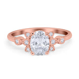 Vintage Style Oval Engagement Ring Simulated Cubic Zirconia 925 Sterling Silver