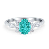 Vintage Style Oval Engagement Ring Simulated Cubic Zirconia 925 Sterling Silver
