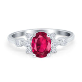 Vintage Style Oval Engagement Ring Simulated Cubic Zirconia 925 Sterling Silver