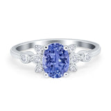 Vintage Style Oval Engagement Ring Simulated Cubic Zirconia 925 Sterling Silver