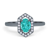 Halo Oval Engagement Ring Simulated Cubic Zirconia 925 Sterling Silver