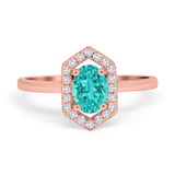 Halo Oval Engagement Ring Simulated Cubic Zirconia 925 Sterling Silver