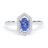 Halo Oval Engagement Ring Simulated Cubic Zirconia 925 Sterling Silver