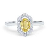 Halo Oval Engagement Ring Simulated Cubic Zirconia 925 Sterling Silver