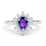 Halo Teardrop Engagement Ring Simulated Cubic Zirconia 925 Sterling Silver