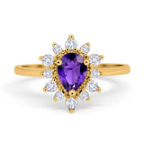 Halo Teardrop Engagement Ring Simulated Cubic Zirconia 925 Sterling Silver