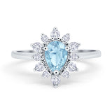 Halo Teardrop Engagement Ring Simulated Cubic Zirconia 925 Sterling Silver