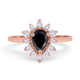 Halo Teardrop Engagement Ring Simulated Cubic Zirconia 925 Sterling Silver