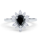 Halo Teardrop Engagement Ring Simulated Cubic Zirconia 925 Sterling Silver