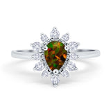 Halo Teardrop Engagement Ring Simulated Cubic Zirconia 925 Sterling Silver