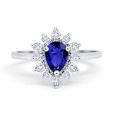 Halo Teardrop Engagement Ring Simulated Cubic Zirconia 925 Sterling Silver
