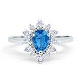 Halo Teardrop Engagement Ring Simulated Cubic Zirconia 925 Sterling Silver