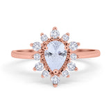 Halo Teardrop Engagement Ring Simulated Cubic Zirconia 925 Sterling Silver