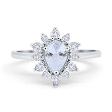 Halo Teardrop Engagement Ring Simulated Cubic Zirconia 925 Sterling Silver