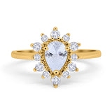 Halo Teardrop Engagement Ring Simulated Cubic Zirconia 925 Sterling Silver