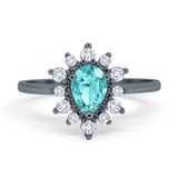 Halo Teardrop Engagement Ring Simulated Cubic Zirconia 925 Sterling Silver