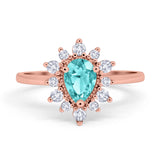 Halo Teardrop Engagement Ring Simulated Cubic Zirconia 925 Sterling Silver