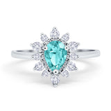 Halo Teardrop Engagement Ring Simulated Cubic Zirconia 925 Sterling Silver