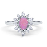 Halo Teardrop Engagement Ring Simulated Cubic Zirconia 925 Sterling Silver