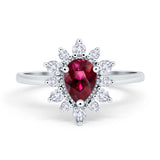 Halo Teardrop Engagement Ring Simulated Cubic Zirconia 925 Sterling Silver