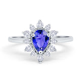 Halo Teardrop Engagement Ring Simulated Cubic Zirconia 925 Sterling Silver