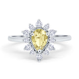 Halo Teardrop Engagement Ring Simulated Cubic Zirconia 925 Sterling Silver