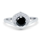 Filigree Engagement Ring Round Simulated Cubic Zirconia 925 Sterling Silver