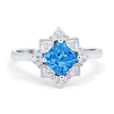 Vintage Princess Cut Wedding Ring Simulated Cubic Zirconia 925 Sterling Silver
