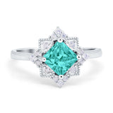 Vintage Princess Cut Wedding Ring Simulated Cubic Zirconia 925 Sterling Silver