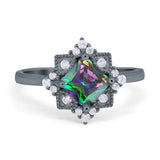 Vintage Princess Cut Wedding Ring Simulated Cubic Zirconia 925 Sterling Silver