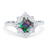 Vintage Princess Cut Wedding Ring Simulated Cubic Zirconia 925 Sterling Silver