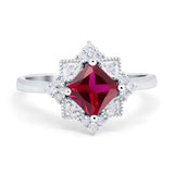 Vintage Princess Cut Wedding Ring Simulated Cubic Zirconia 925 Sterling Silver