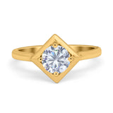 Round Solitaire Engagement Ring Simulated Cubic Zirconia 925 Sterling Silver