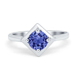 Round Solitaire Engagement Ring Simulated Cubic Zirconia 925 Sterling Silver