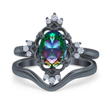 Two Piece Art Deco Engagement Ring Simulated Cubic Zirconia 925 Sterling Silver