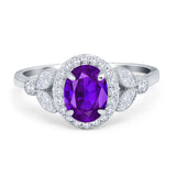 Oval Art Deco Engagement Ring Round Simulated Cubic Zirconia 925 Sterling Silver