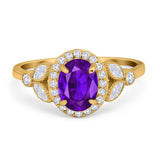 Oval Art Deco Engagement Ring Round Simulated Cubic Zirconia 925 Sterling Silver