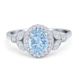Oval Art Deco Engagement Ring Round Simulated Cubic Zirconia 925 Sterling Silver