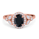 Oval Art Deco Engagement Ring Round Simulated Cubic Zirconia 925 Sterling Silver