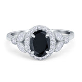 Oval Art Deco Engagement Ring Round Simulated Cubic Zirconia 925 Sterling Silver