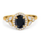 Oval Art Deco Engagement Ring Round Simulated Cubic Zirconia 925 Sterling Silver