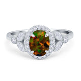 Oval Art Deco Engagement Ring Round Simulated Cubic Zirconia 925 Sterling Silver