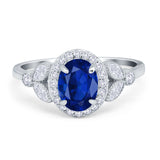 Oval Art Deco Engagement Ring Round Simulated Cubic Zirconia 925 Sterling Silver