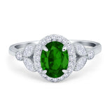 Oval Art Deco Engagement Ring Round Simulated Cubic Zirconia 925 Sterling Silver