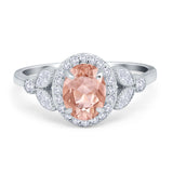 Oval Art Deco Engagement Ring Round Simulated Cubic Zirconia 925 Sterling Silver