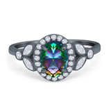 Oval Art Deco Engagement Ring Round Simulated Cubic Zirconia 925 Sterling Silver