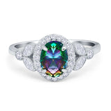 Oval Art Deco Engagement Ring Round Simulated Cubic Zirconia 925 Sterling Silver