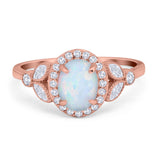 Oval Art Deco Engagement Ring Round Simulated Cubic Zirconia 925 Sterling Silver