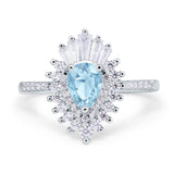 Pear Engagement Ring Baguette Simulated Cubic Zirconia 925 Sterling Silver